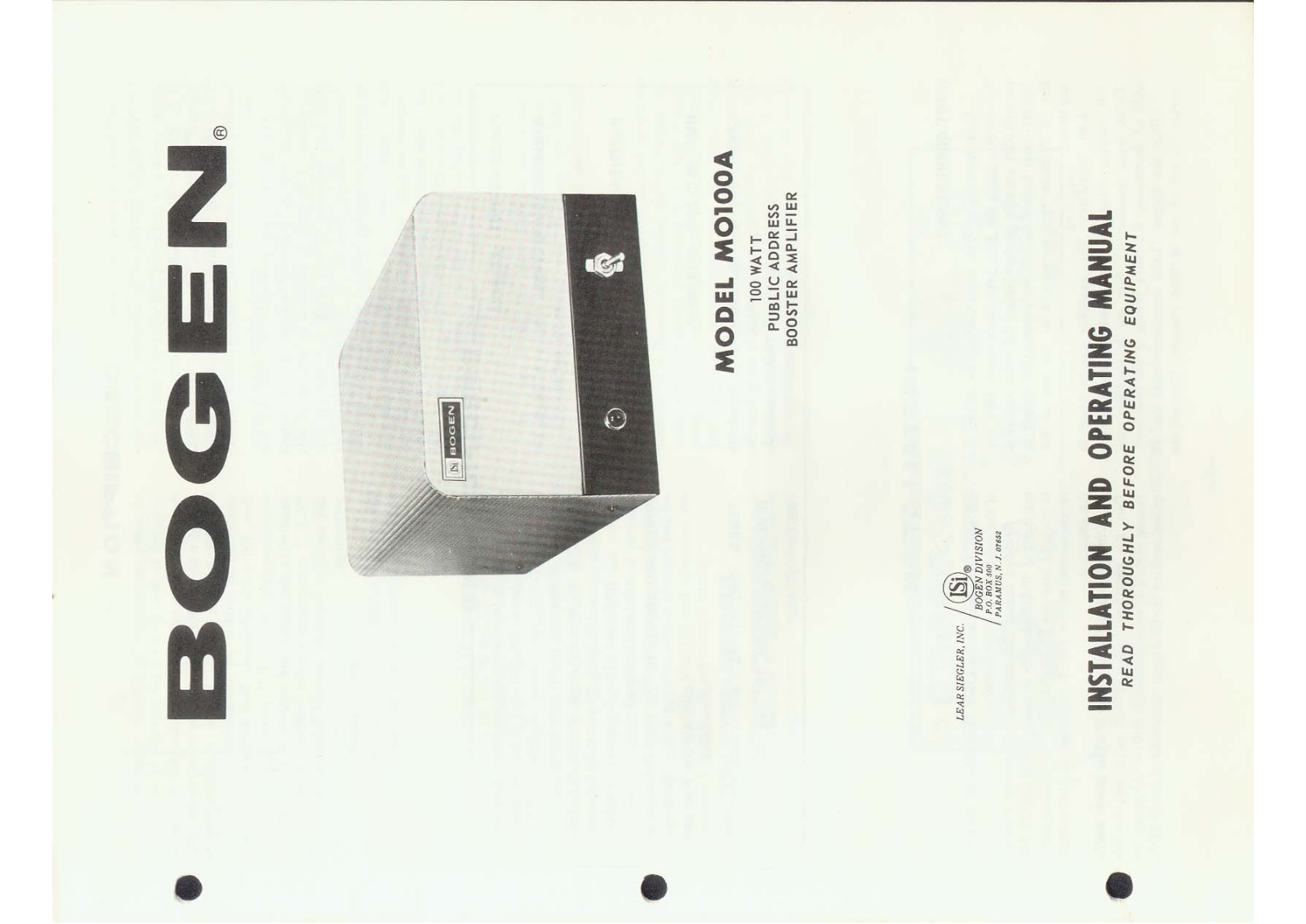 Bogen MO100A Operating Manual