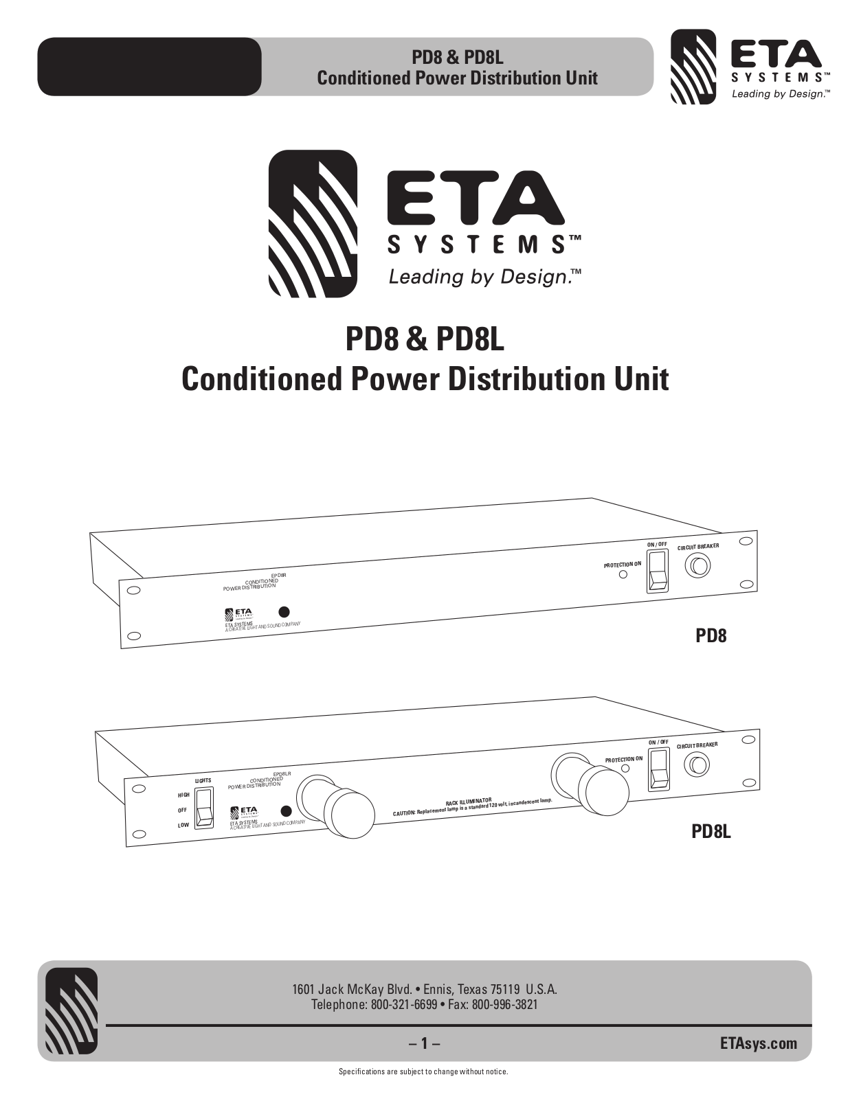 ETA Systems PD8L, PD8 User Manual