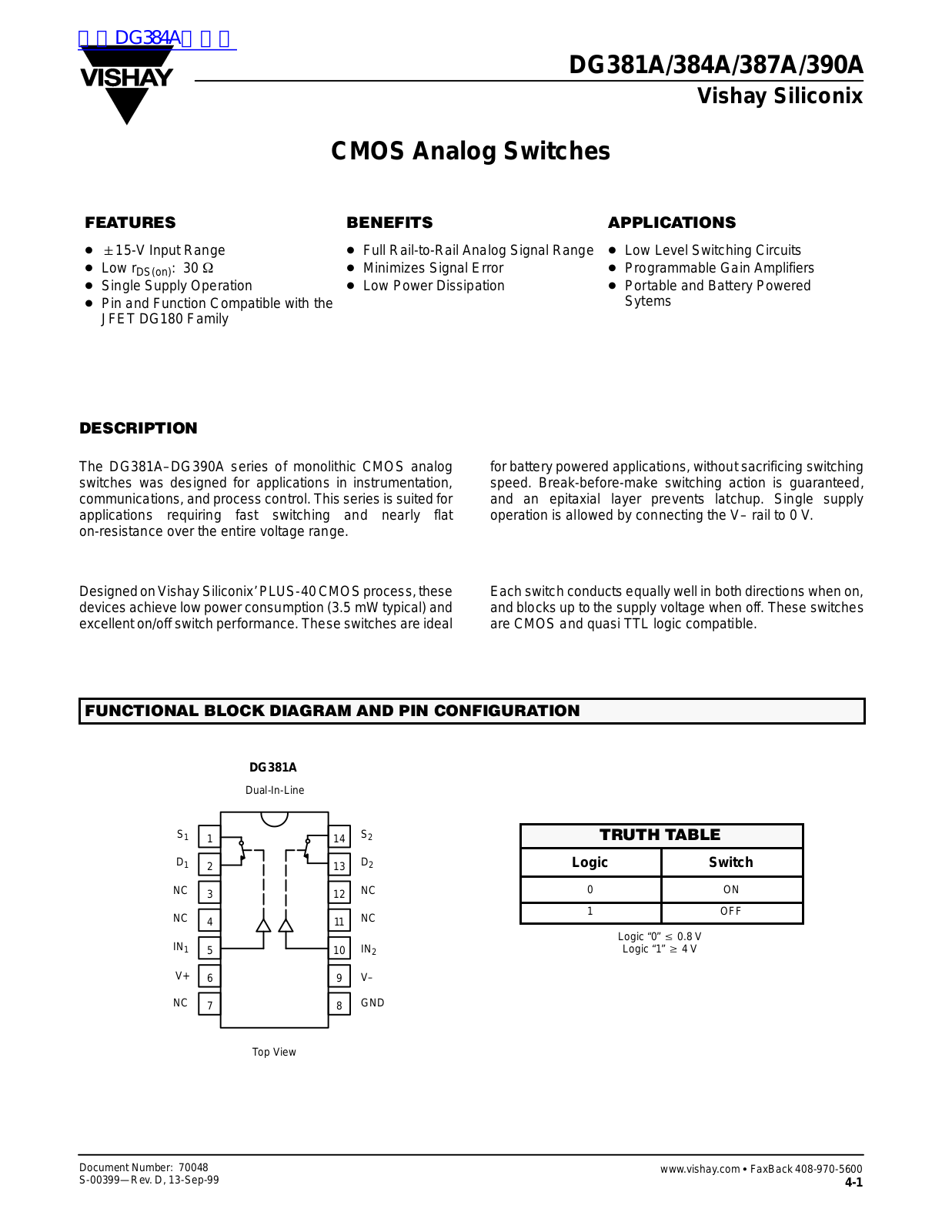 VISHAY DG381A, DG384A, DG387A, DG390A Technical data