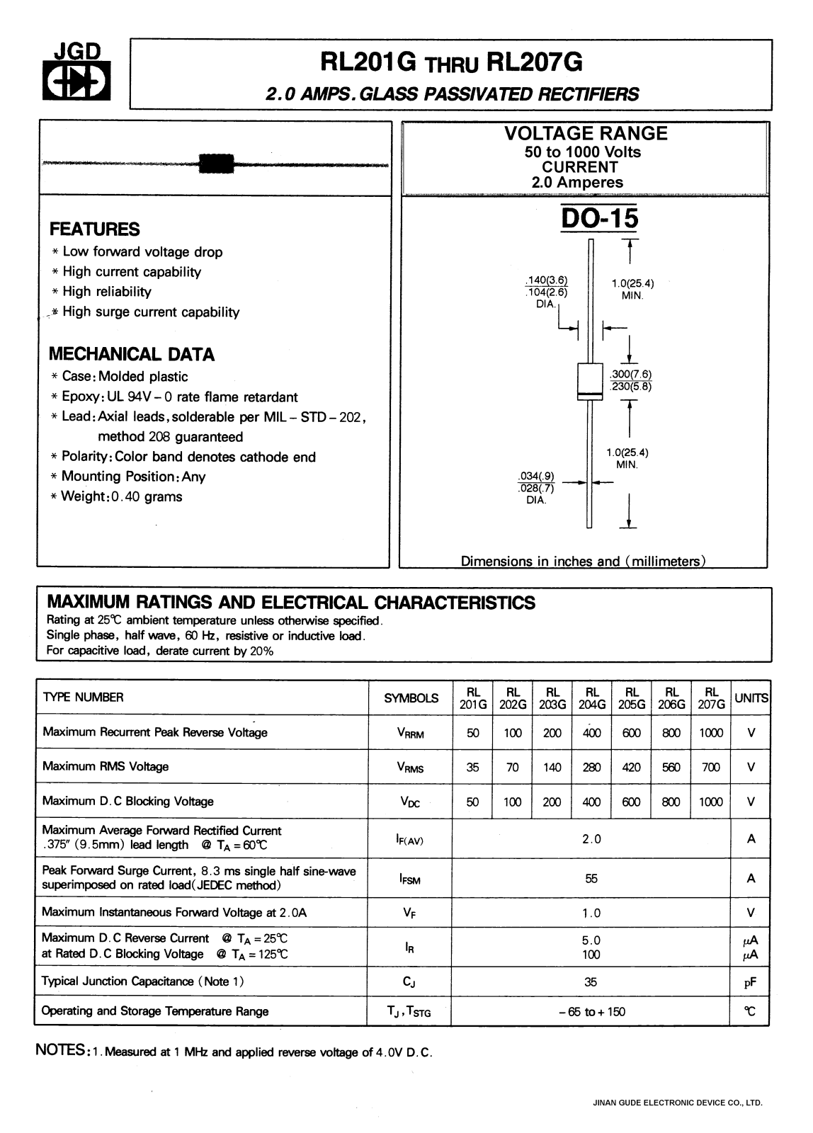 JGD RL201G, RL204G, RL203G, RL205G, RL202G Datasheet