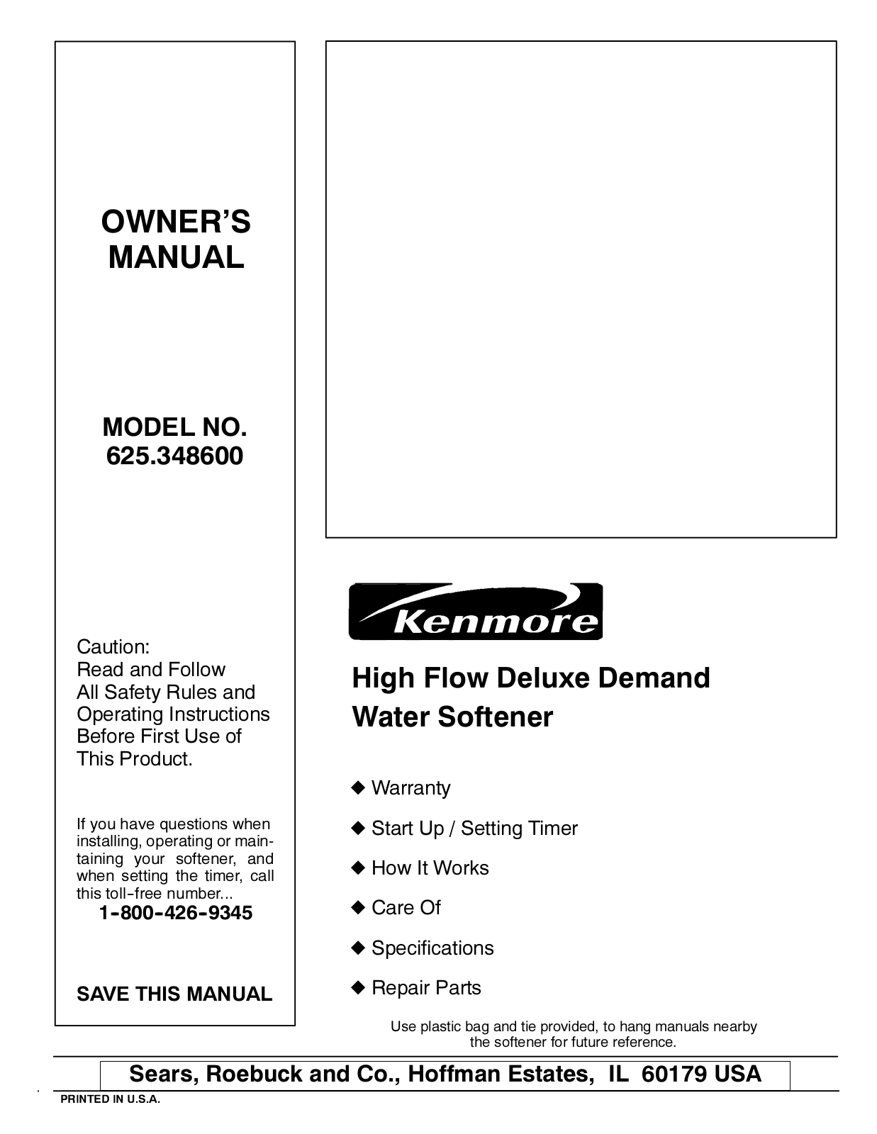 Kenmore 625.348600 User Manual