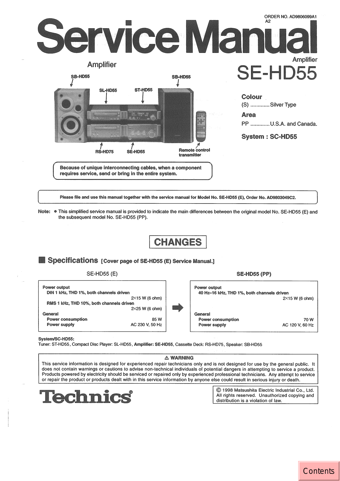 TECHNICS SE-HD55-PP Service Manual