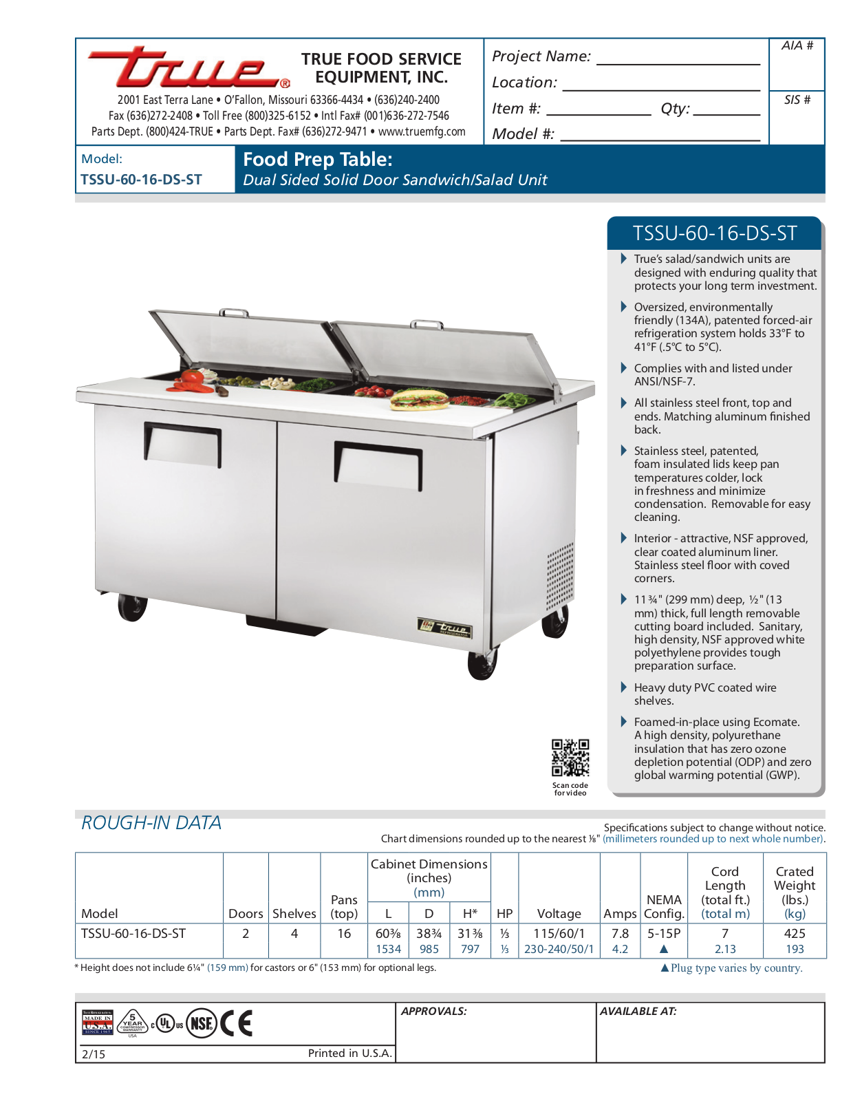 True TSSU-60-16-DS-ST User Manual