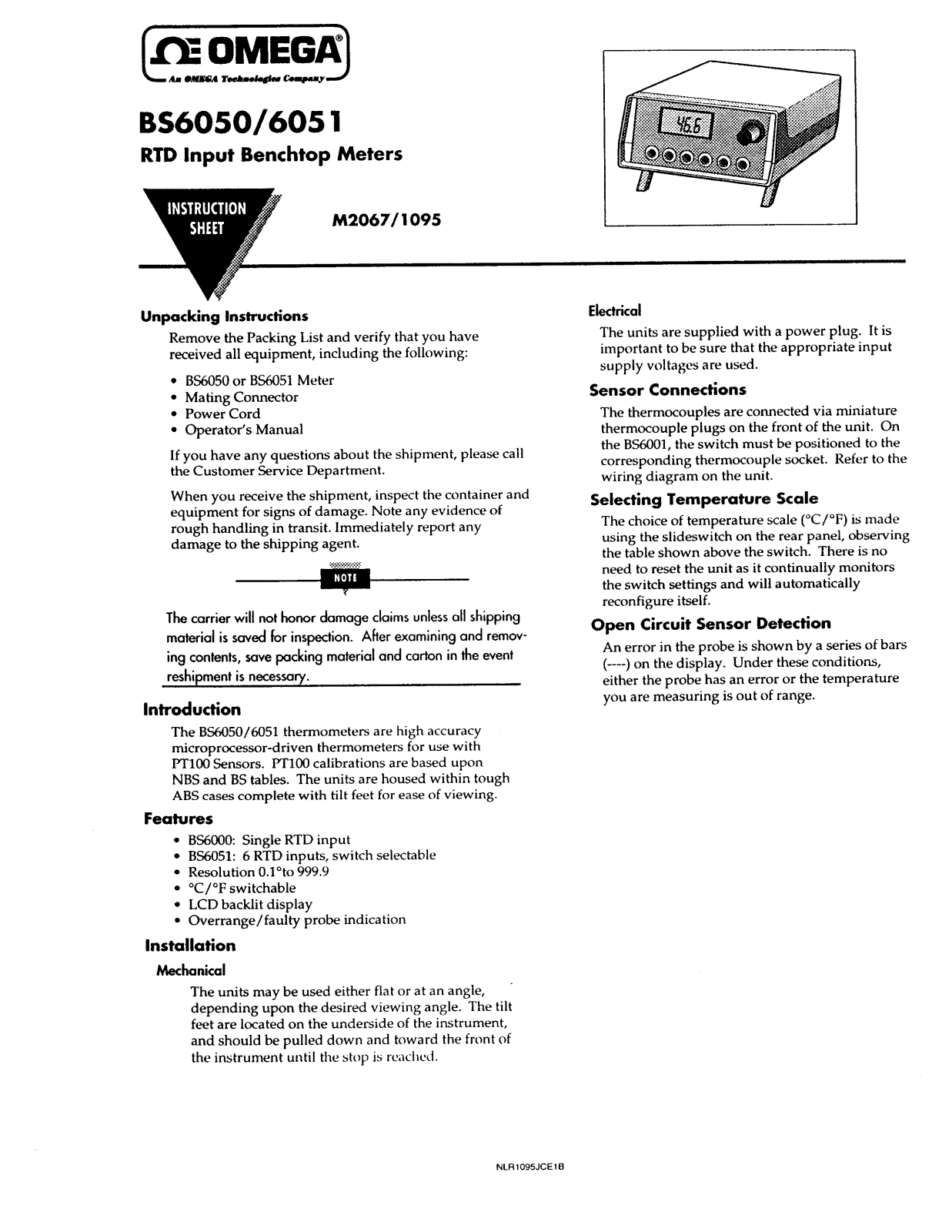 Omega Products BS6050 Installation  Manual