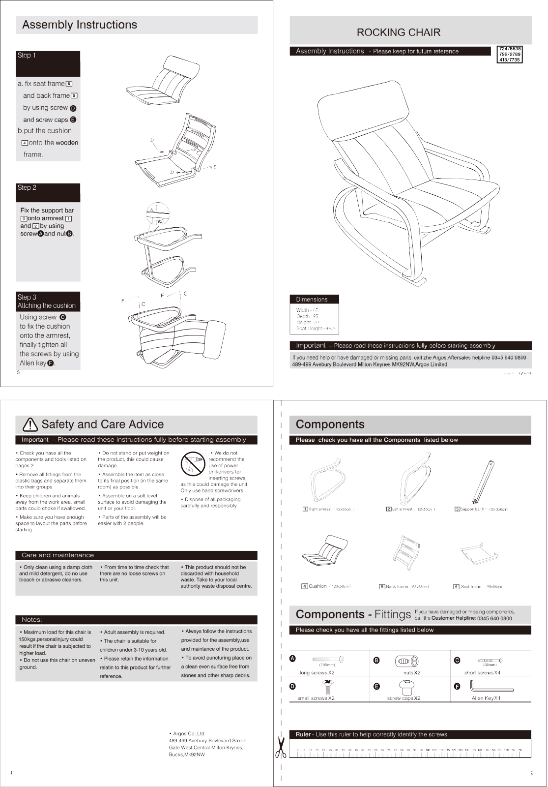 Argos ROCKING CHAIR ASSEMBLY INSTRUCTIONS