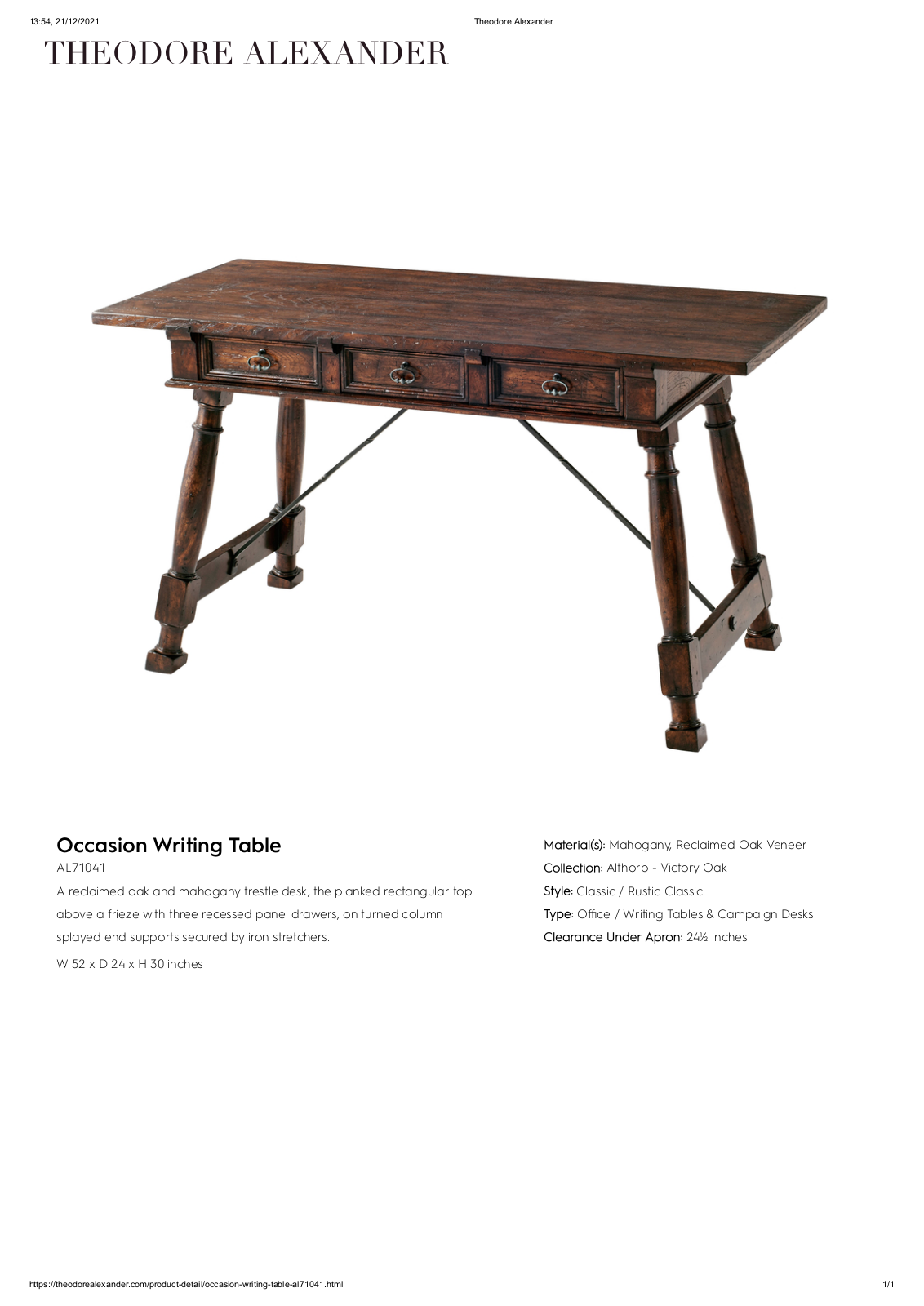 Theodore Alexander FPLJ1956 Specifications - ManualMachine.com