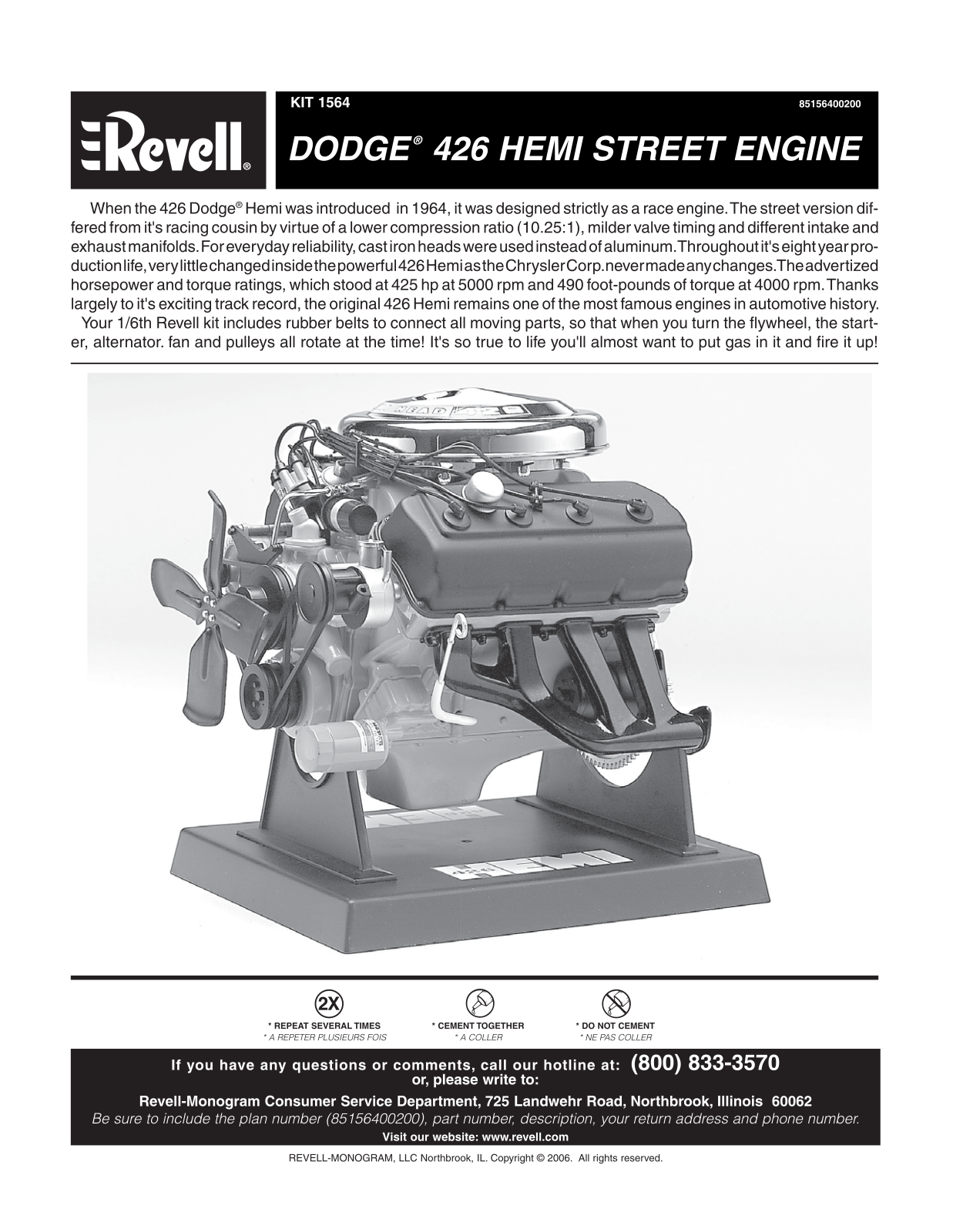 REVELL Dodge 426 Hemi Street Engine User Manual