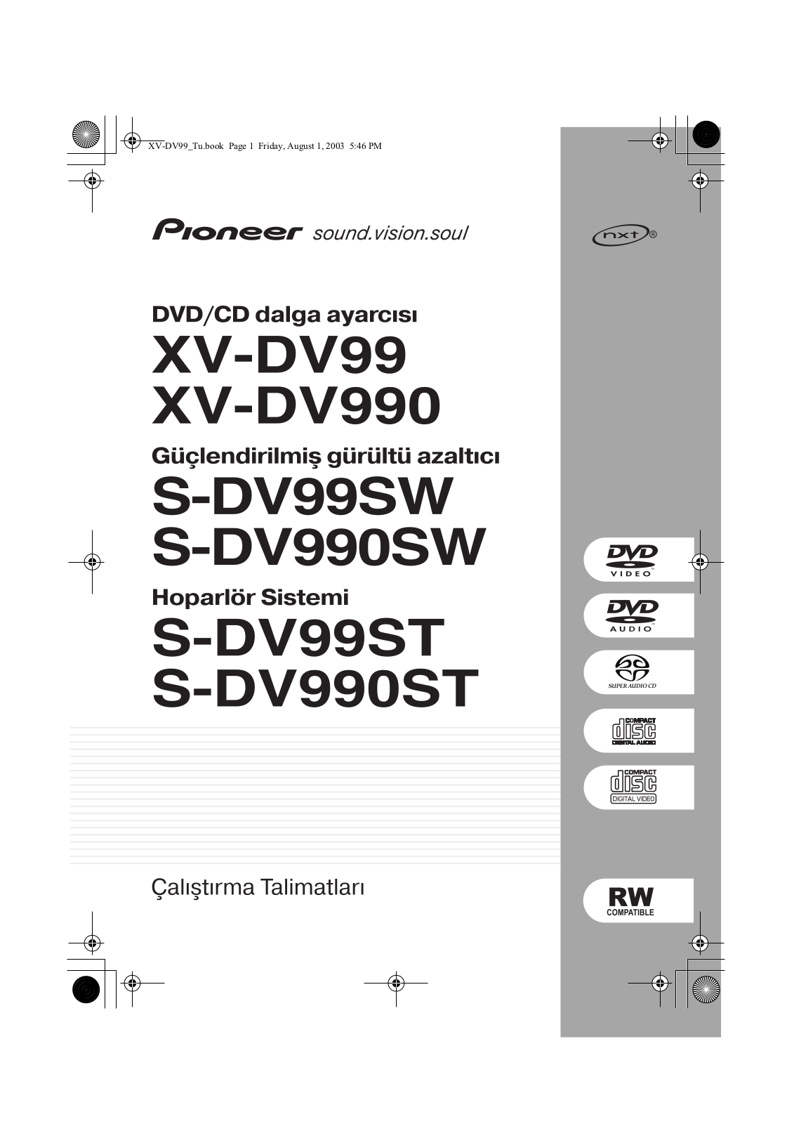 Pioneer S-DV990ST, S-DV99SW, S-DV99ST, S-DV990SW, RCS-99H User Manual