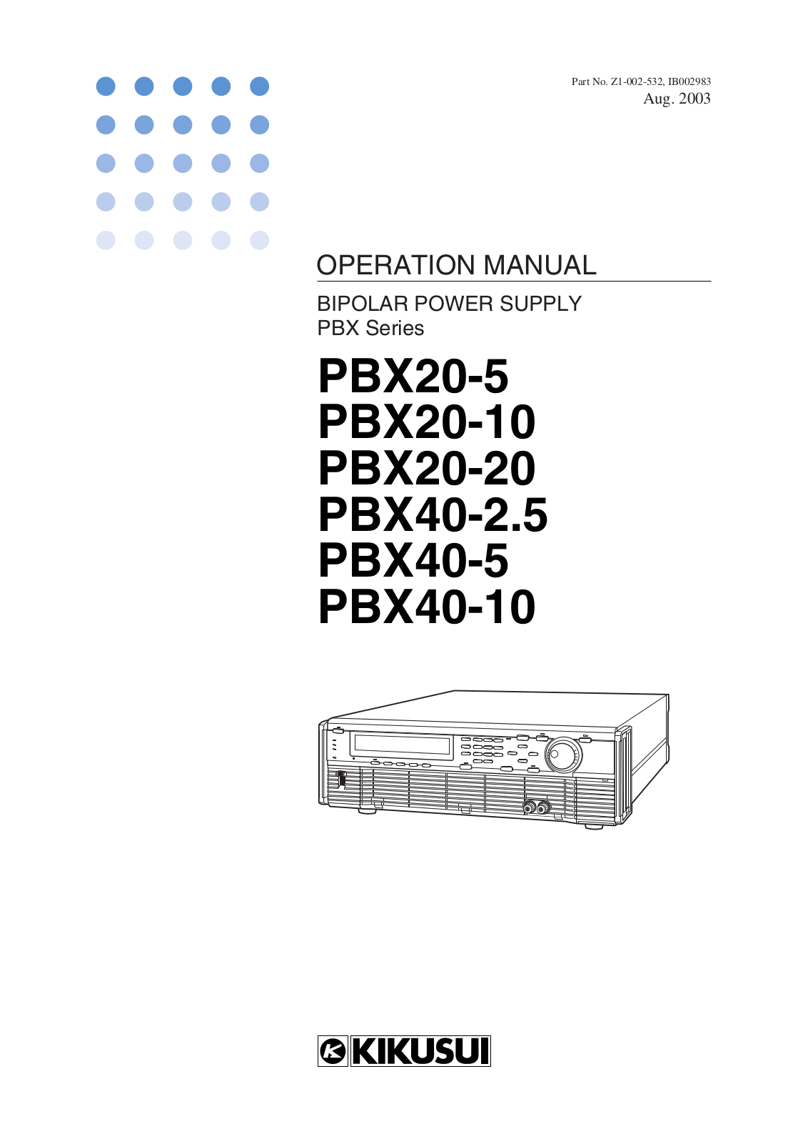 Kikusui Electronics Corporation PBX40-10, PBX40-5, PBX20-5, PBX20-10, PBX20-20 User Manual