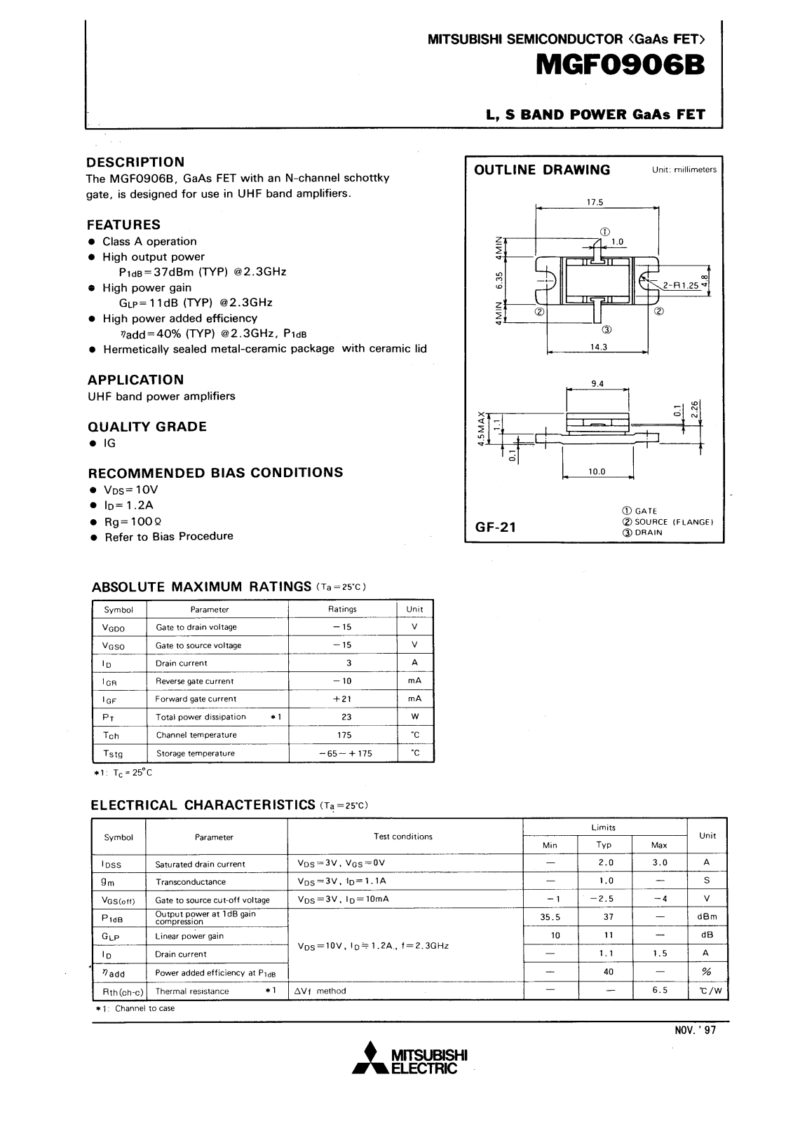 Mitsubishi MGF0906B Datasheet