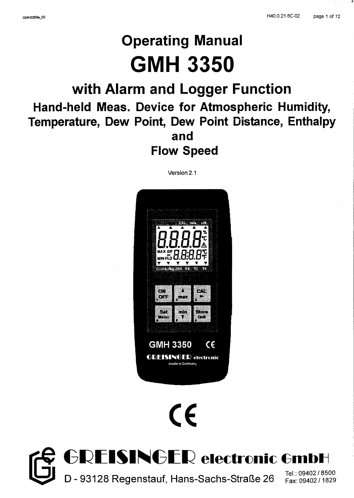 Greisinger GMH3350 User guide