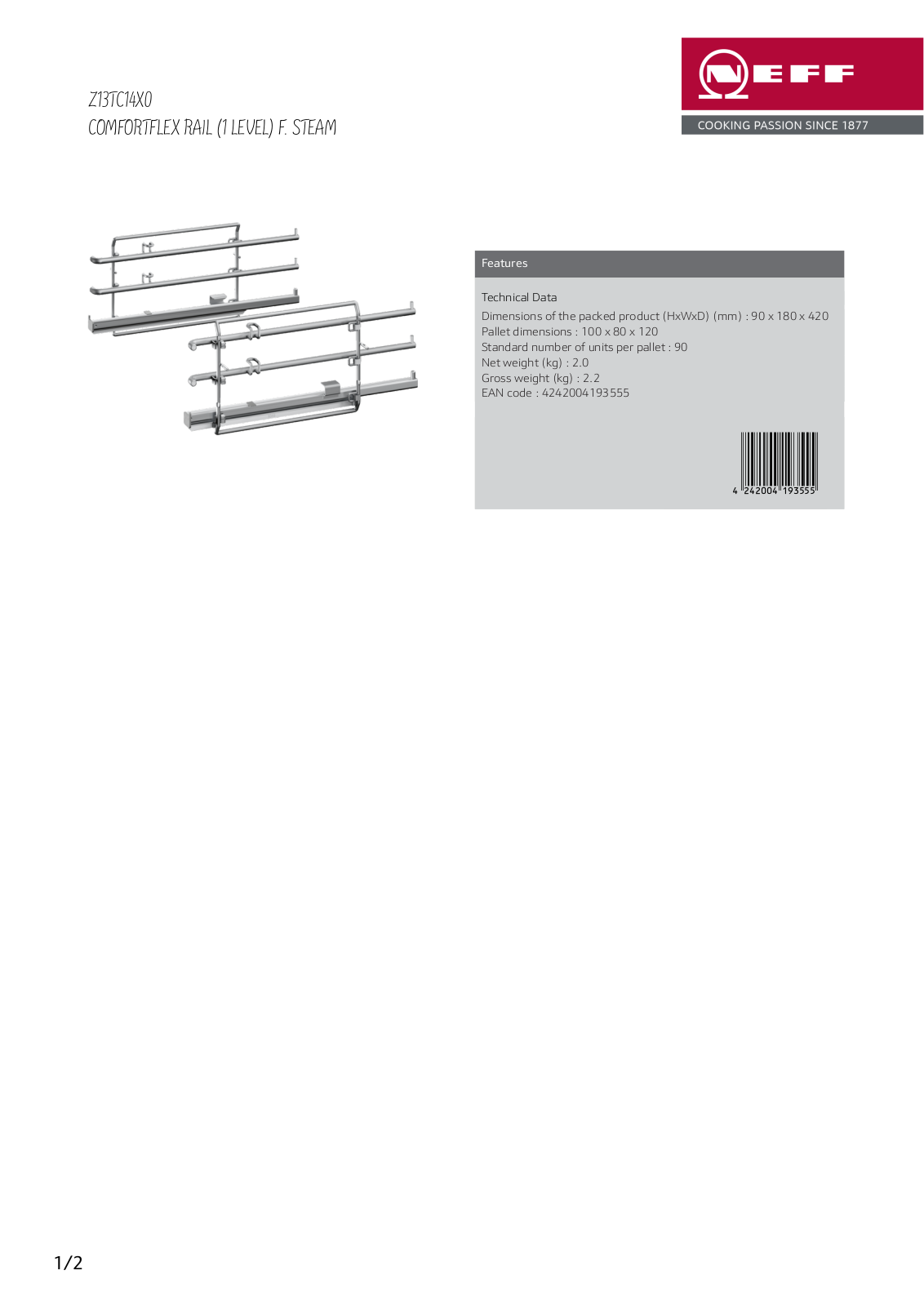 NEFF Z13TC14X0 Specifications Sheet