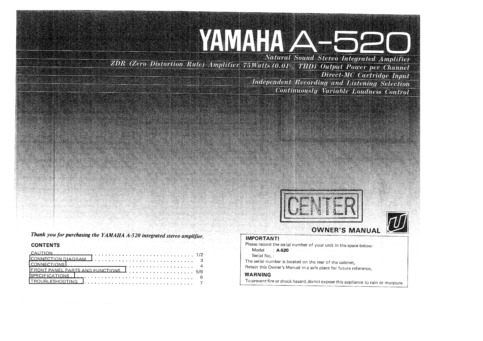 Yamaha A-520 Owner Manual