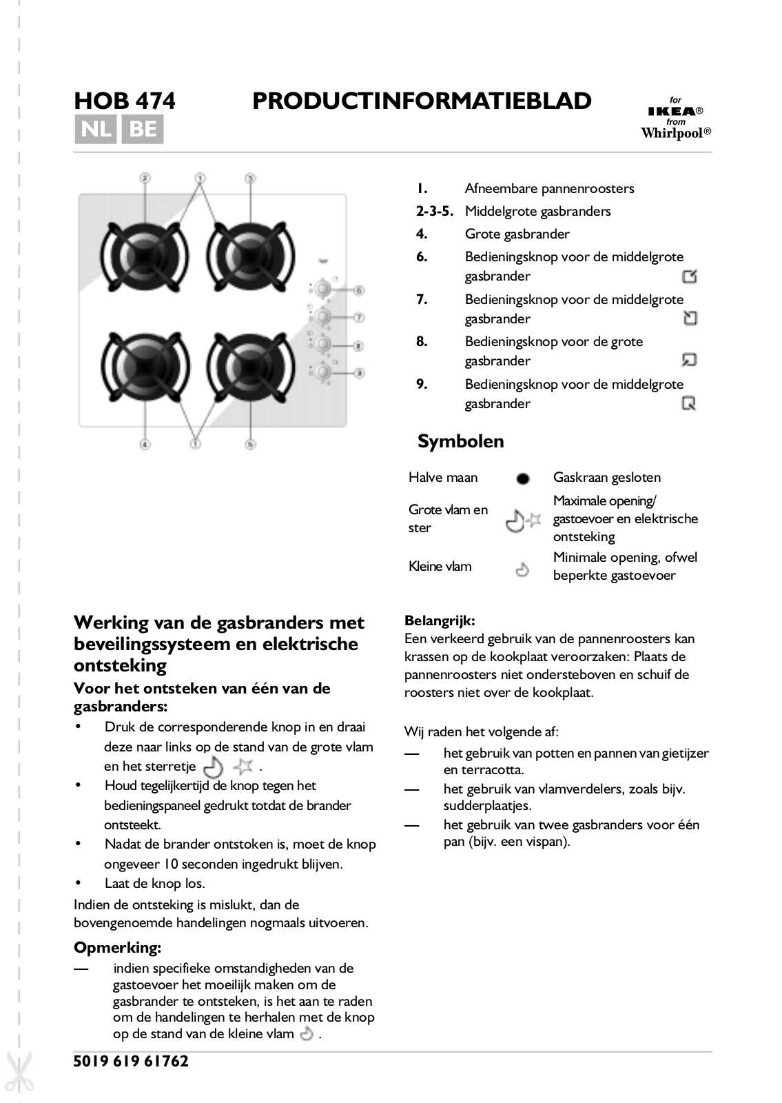 Whirlpool HOB 474 B INSTRUCTION FOR USE