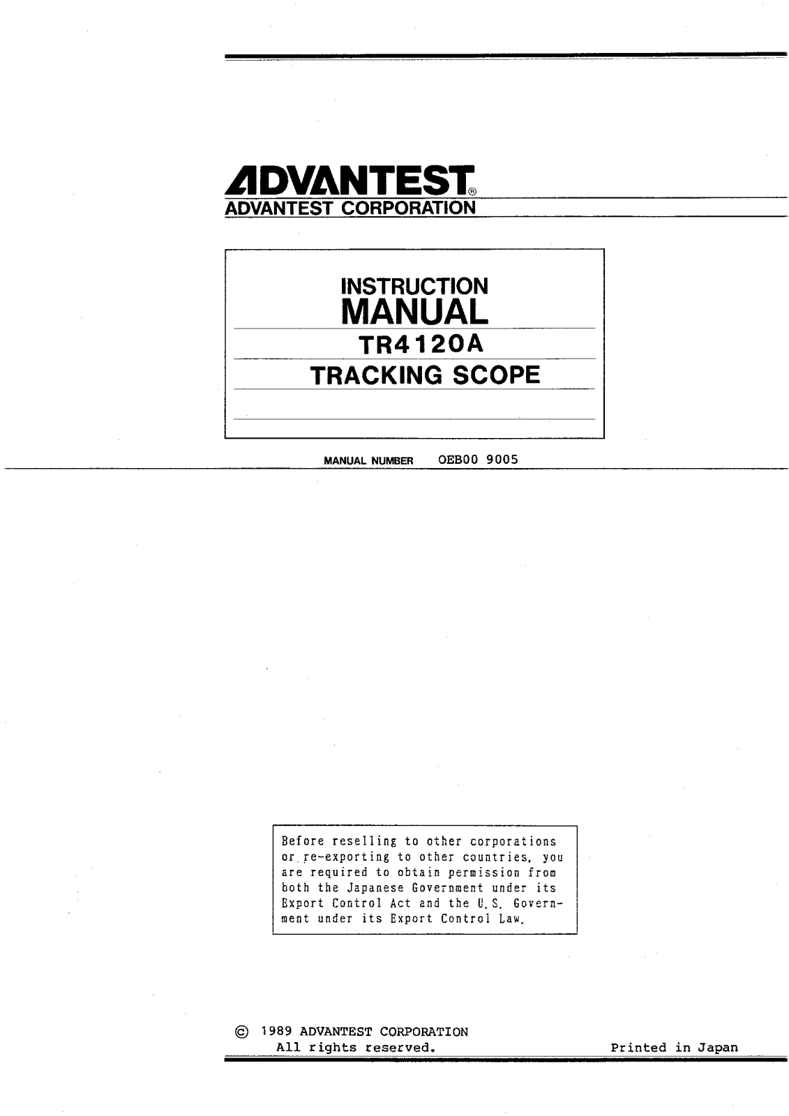 Advantest Corporation TR 4120A User Manual