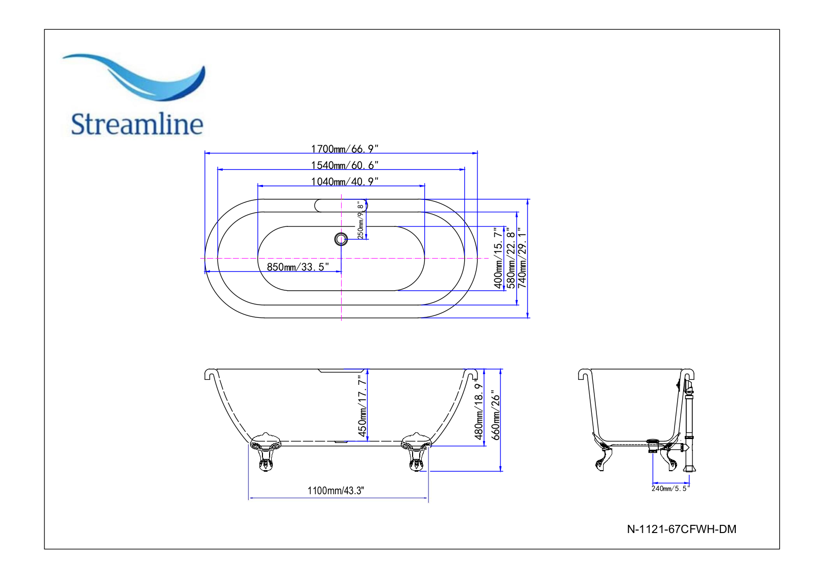 Streamline Bath SLBH3450 Dimensions - ManualMachine.com