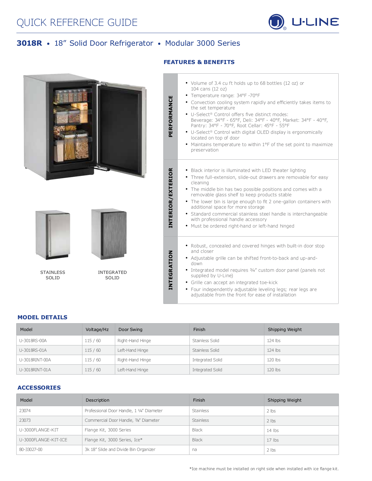 U-Line U-3018RINT-00A User Manual