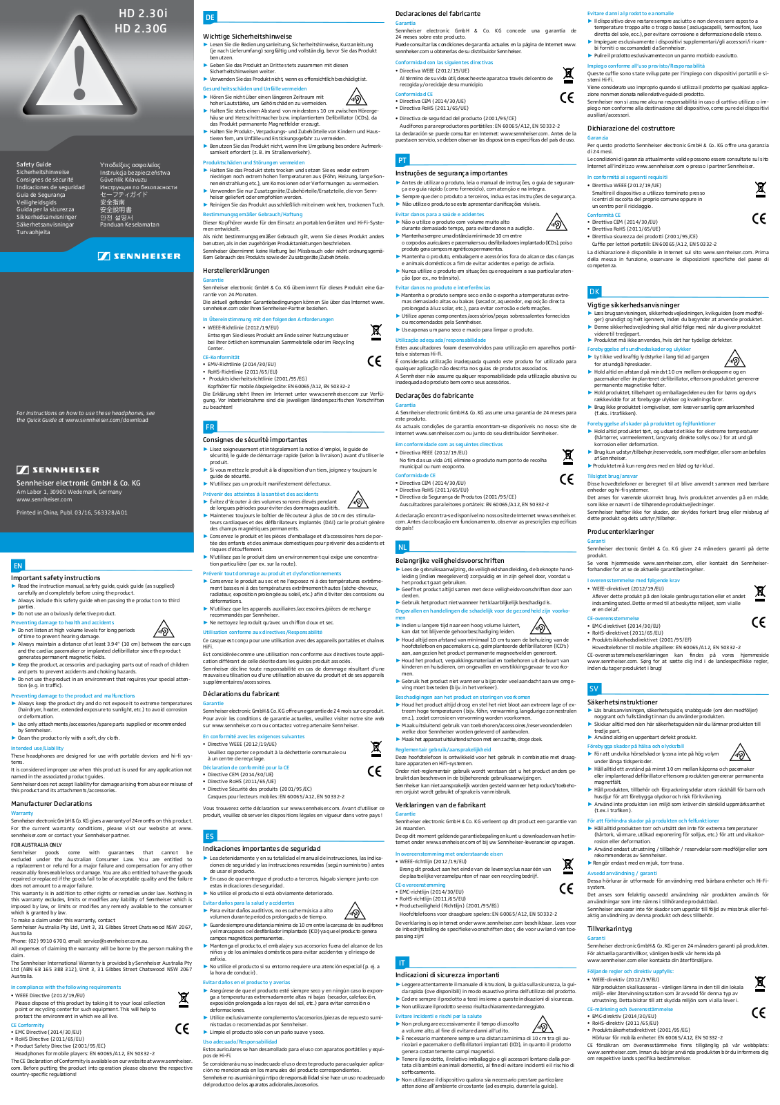 Sennheiser HD 2.30G User Manual