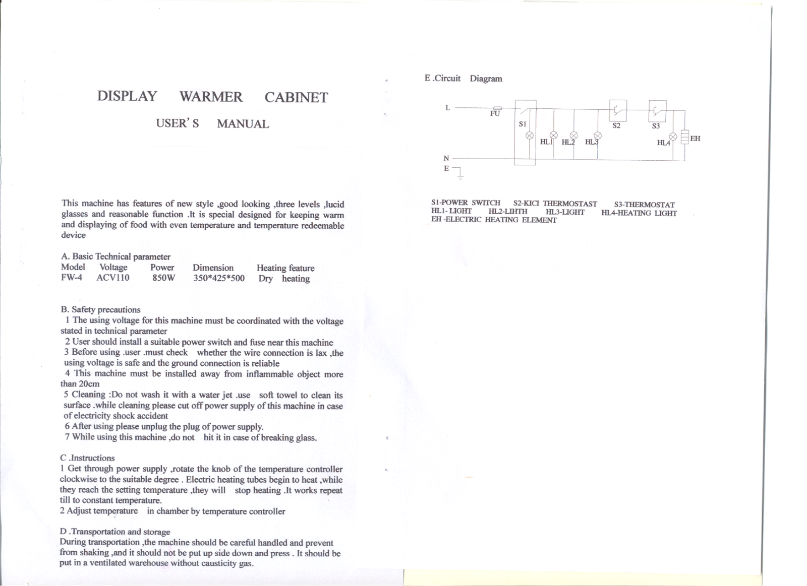 Omcan Food Machinery FW-4 Installation  Manual