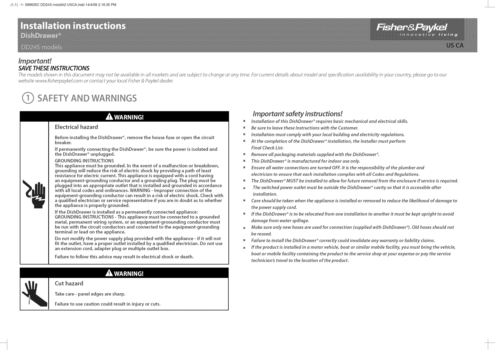 Fisher & Paykel DD24SCB6-88524A, DD24SCW6-88519A, DD24SCX6-88520A, DD24SDFX6-88525A, DD24SI6-88522A Installation Guide