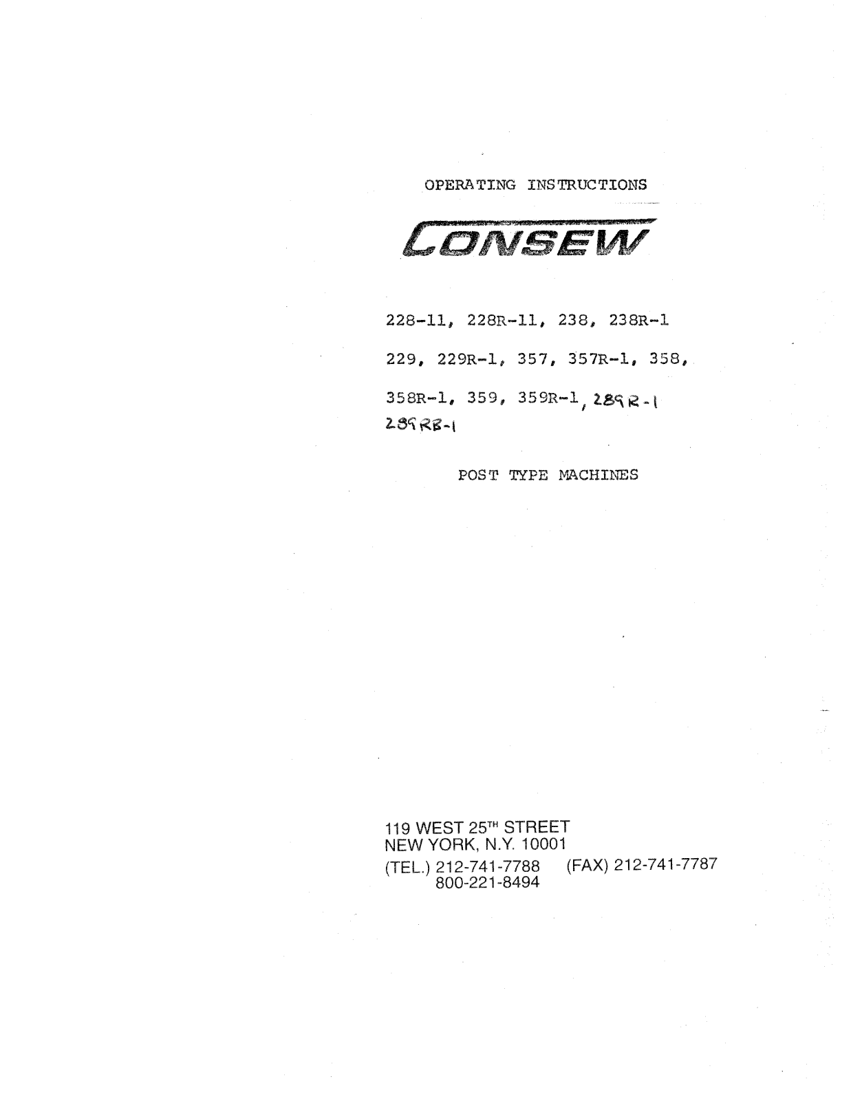 CONSEW 228-11, 228R-11, 229, 229R-1, 238 Operating Instruction