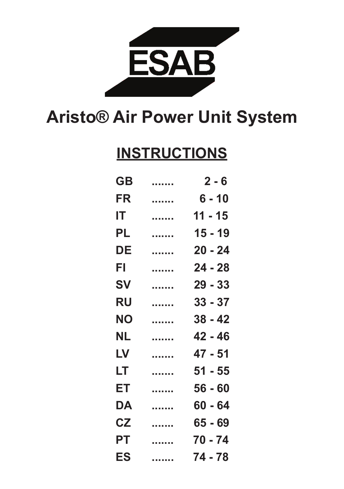 ESAB Aristo Air Power Unit System Instruction manual