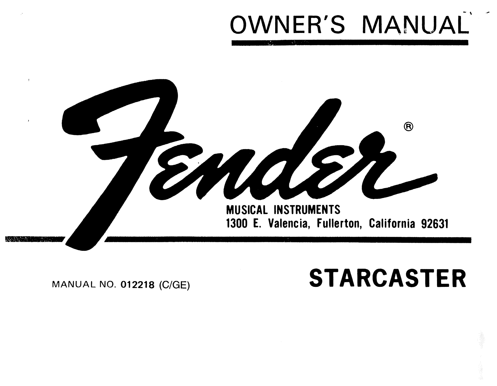 Fender Starcaster Operation Manual