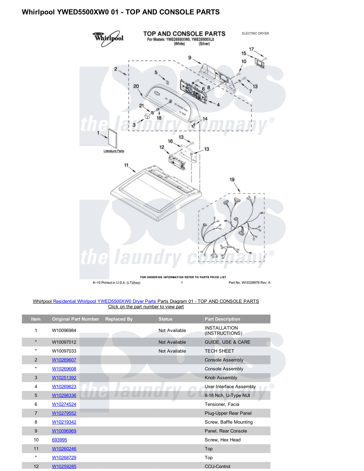 Whirlpool YWED5500XW0 Parts Diagram