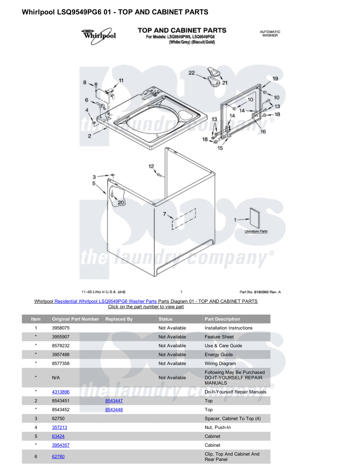 Whirlpool LSQ9549PG6 Parts Diagram