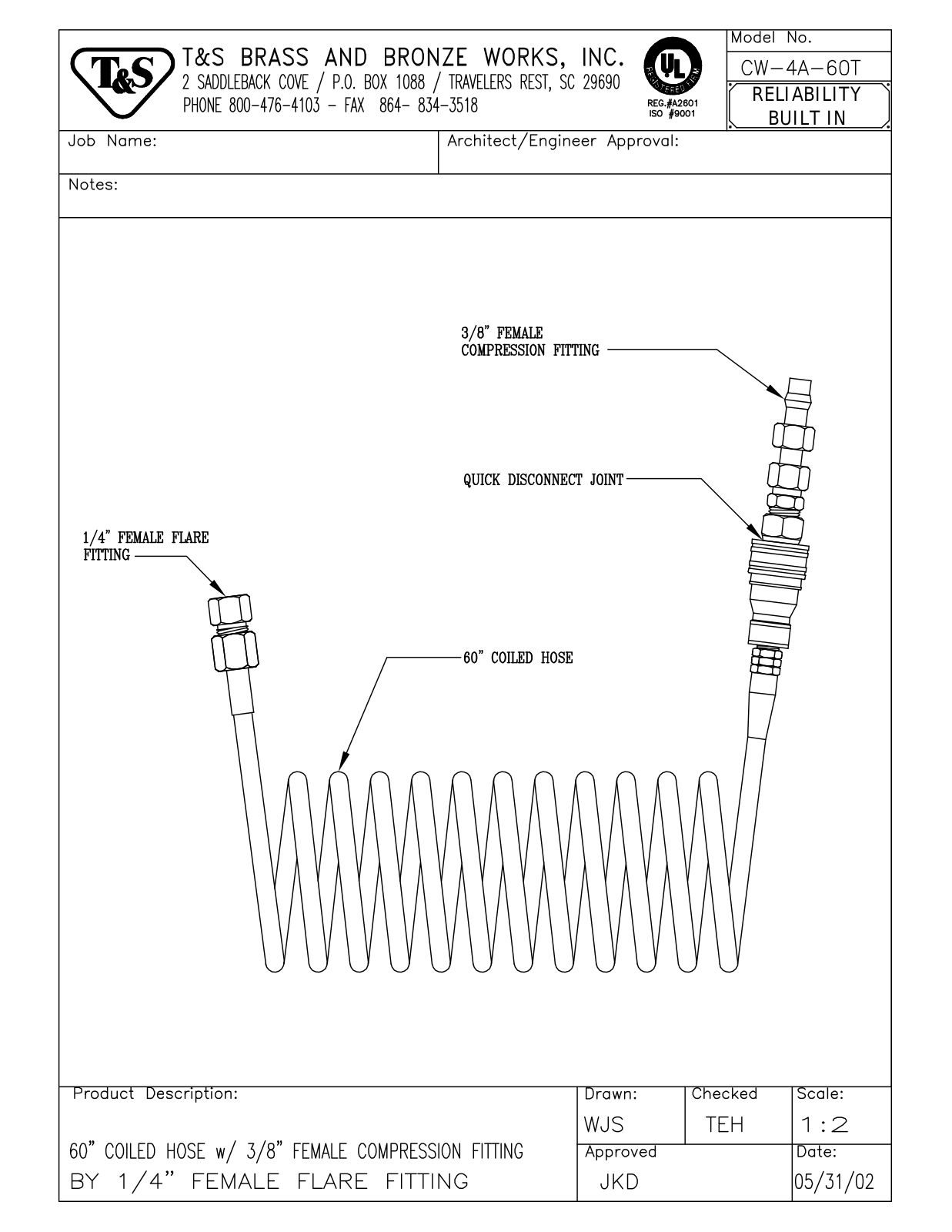 T&S Brass CW-4A-60T User Manual