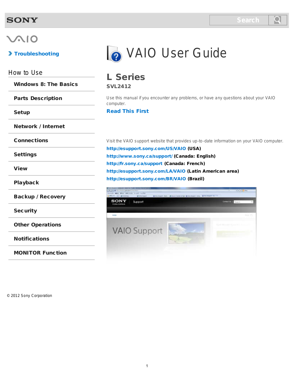 Sony SVL2412 User Manual