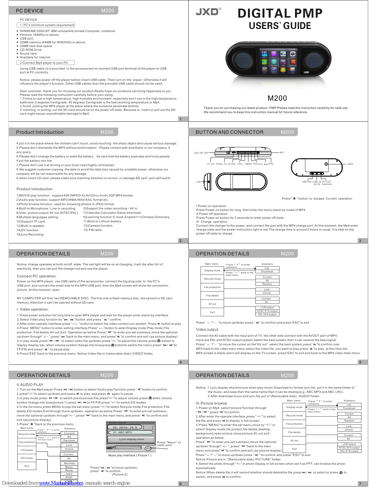 JXD Digital PMP M200 User Manual