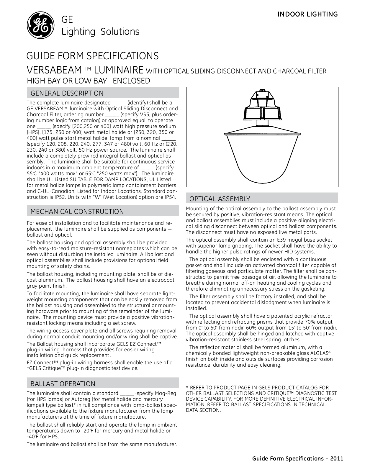 GE VS5 Specification Sheet