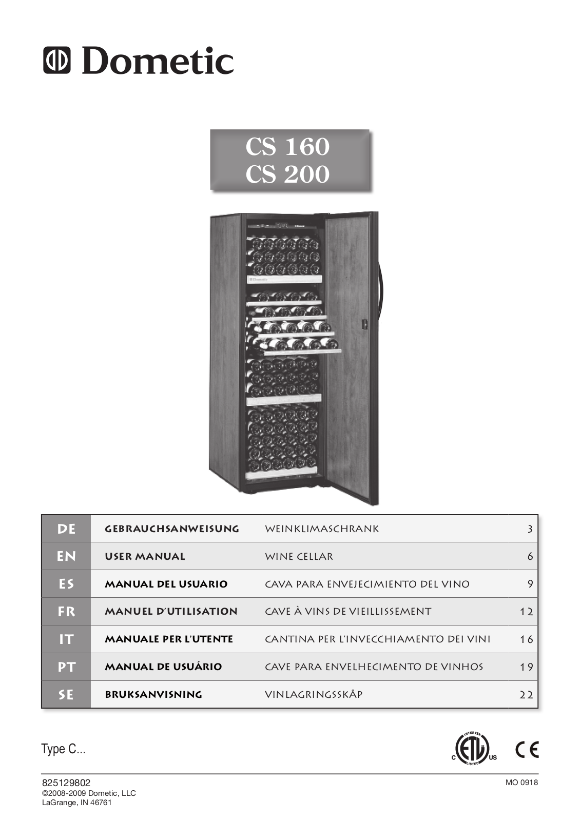 DOMETIC CS160D, CS 200 DV-D User Manual