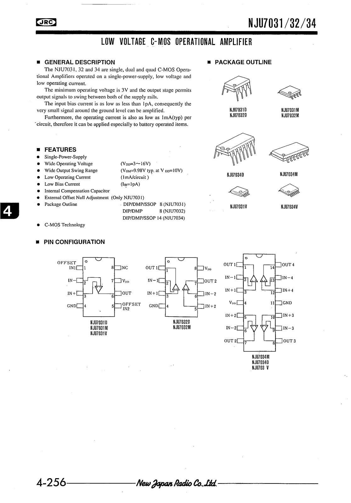 JRC NJU7031V, NJU7032D, NJU7034D, NJU7032M, NJU7034M Datasheet