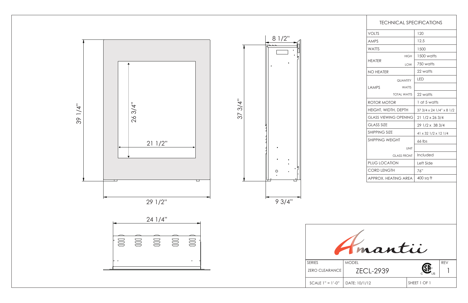 Amantii ZECL2939BG Specifications