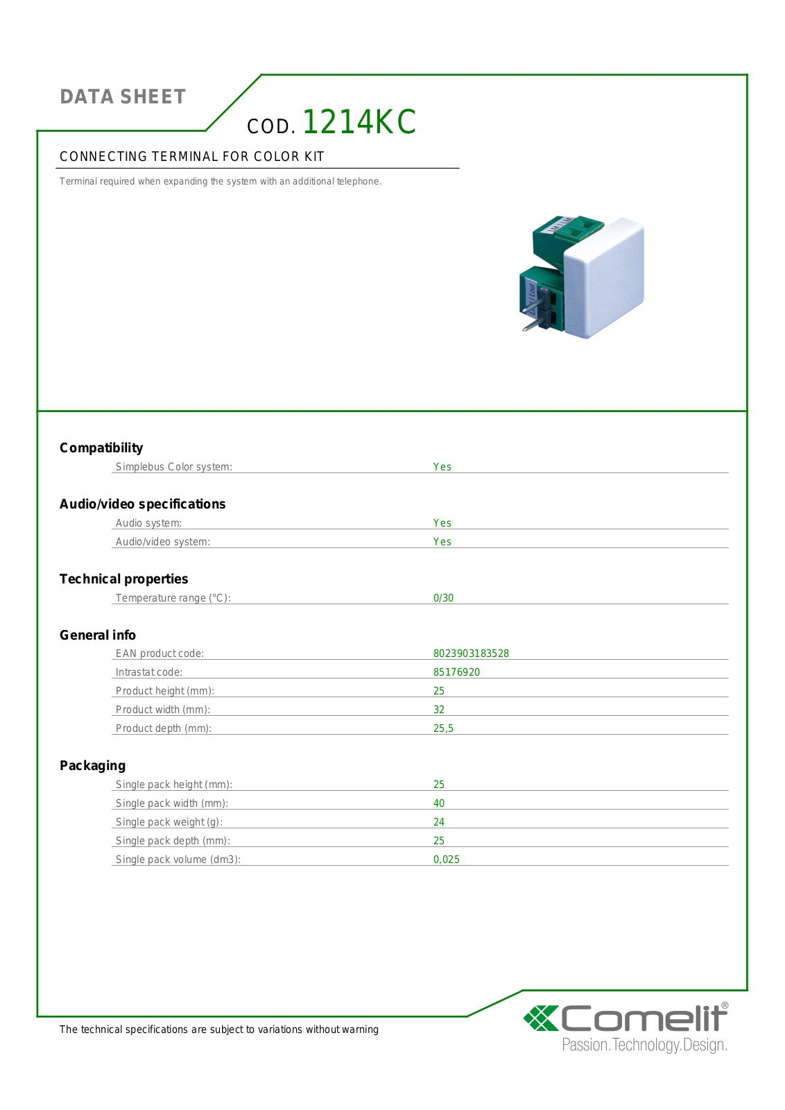 Comelit 1214KC Specsheet