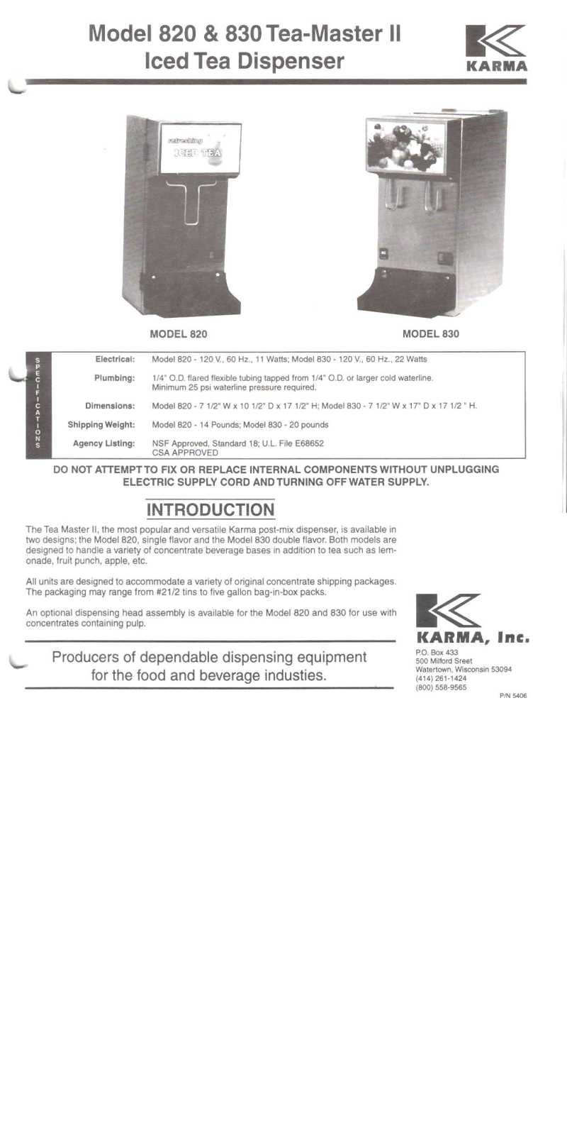 Karma 820, 830 User Manual