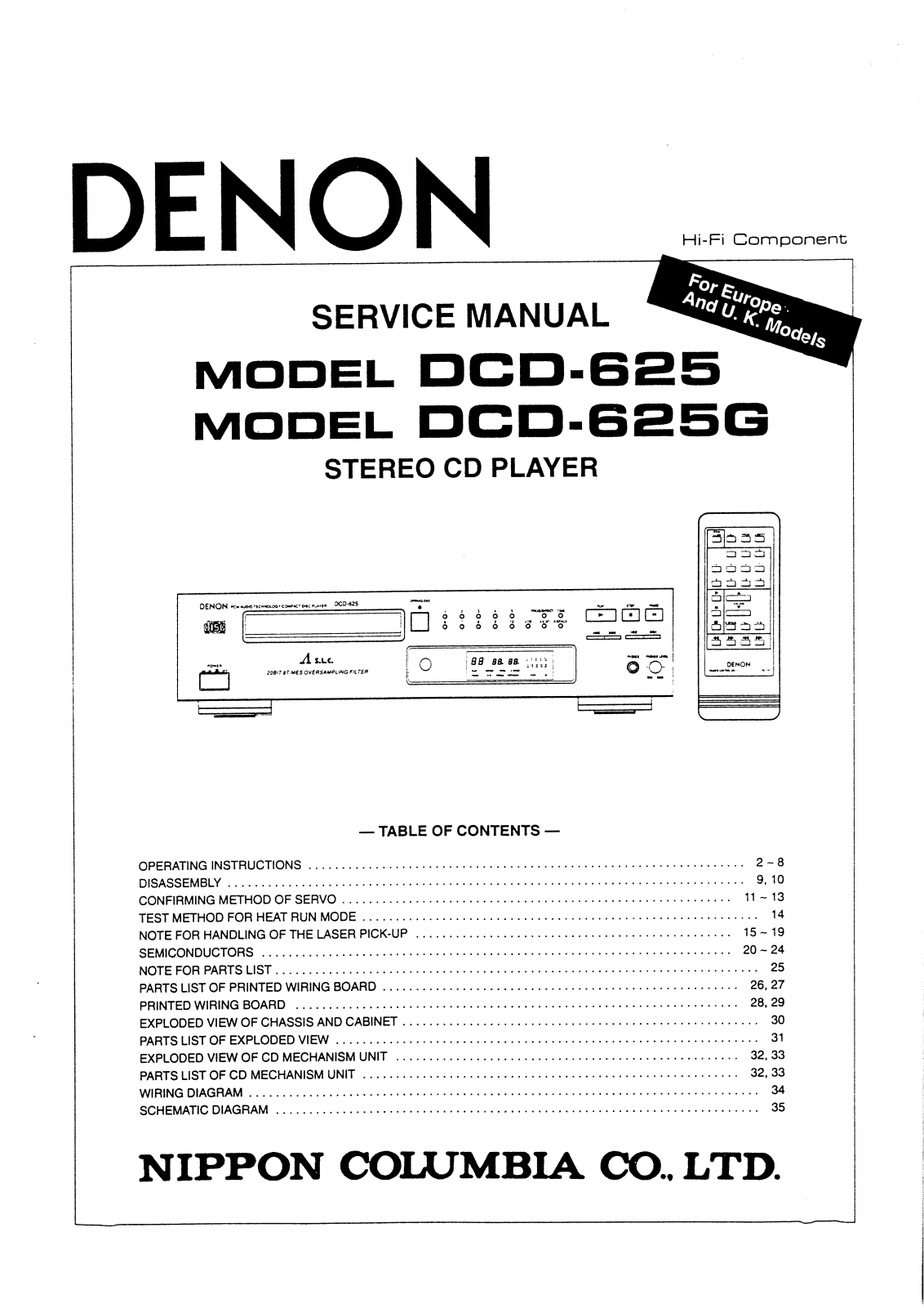 Denon DCD-625 G Service Manual