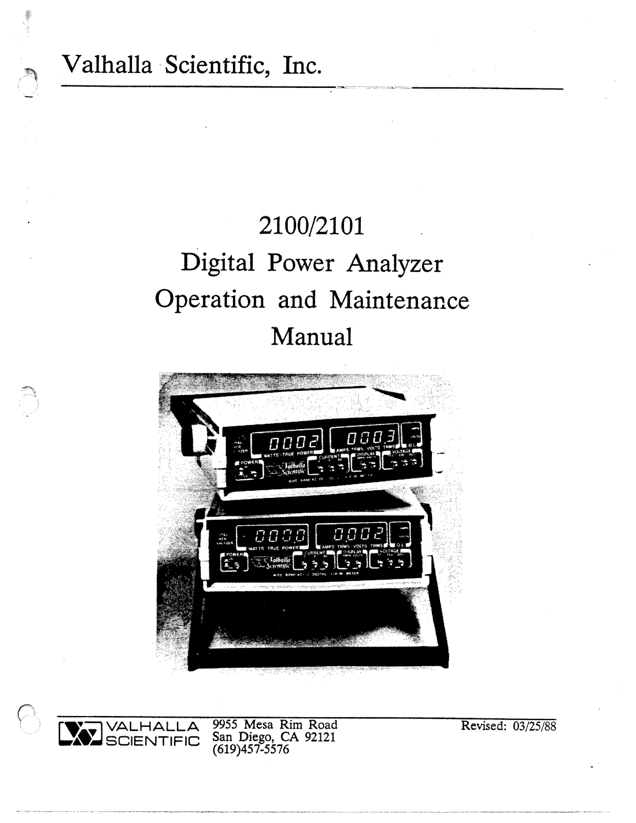 Valhalla Scientific 2101, 2100 User Manual