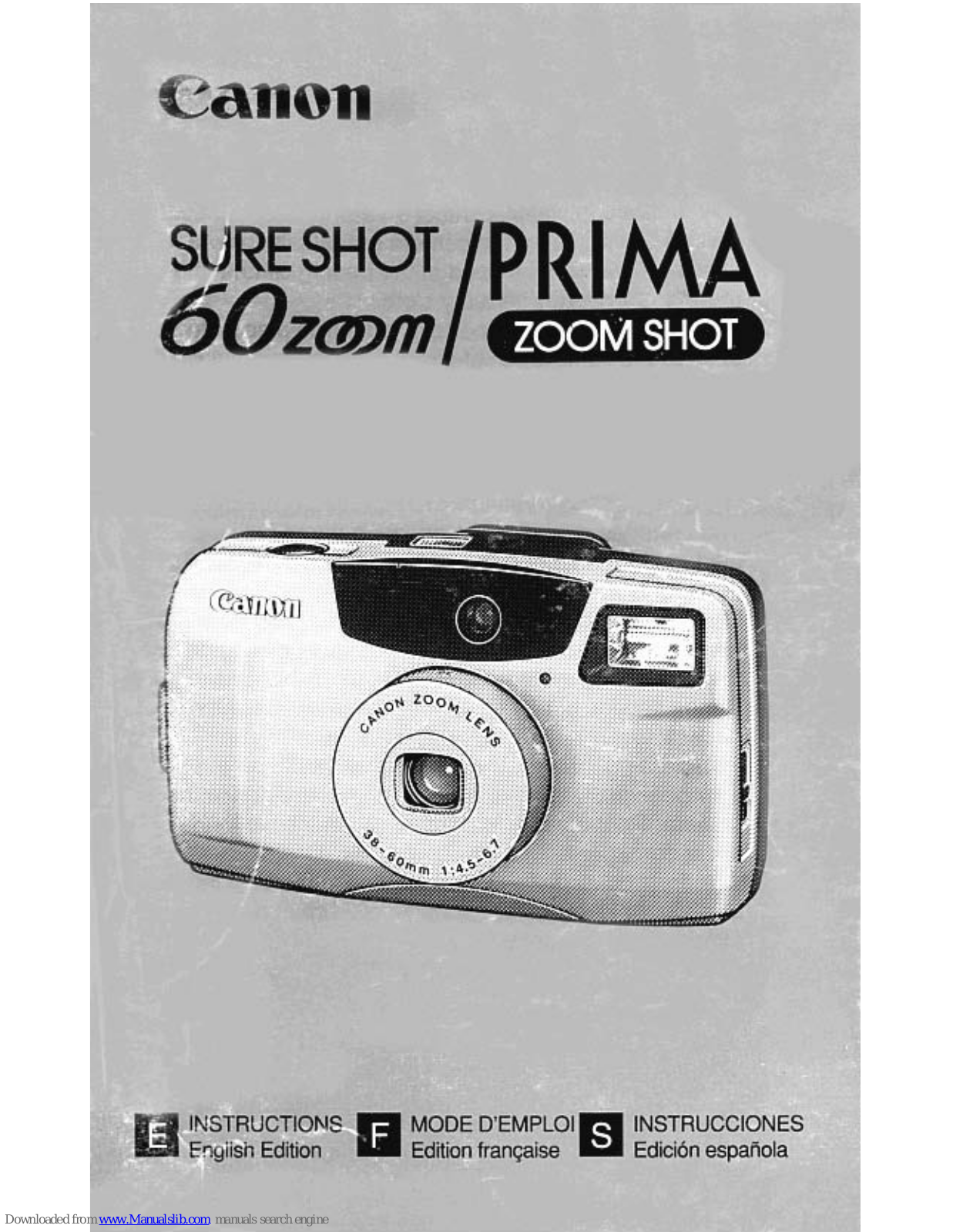 Canon SureShot 60 Zoom - SureShot 60 Zoom 35mm Camera, Sure Shot 60 Zoom, Prima Zoom Shot Instructions Manual