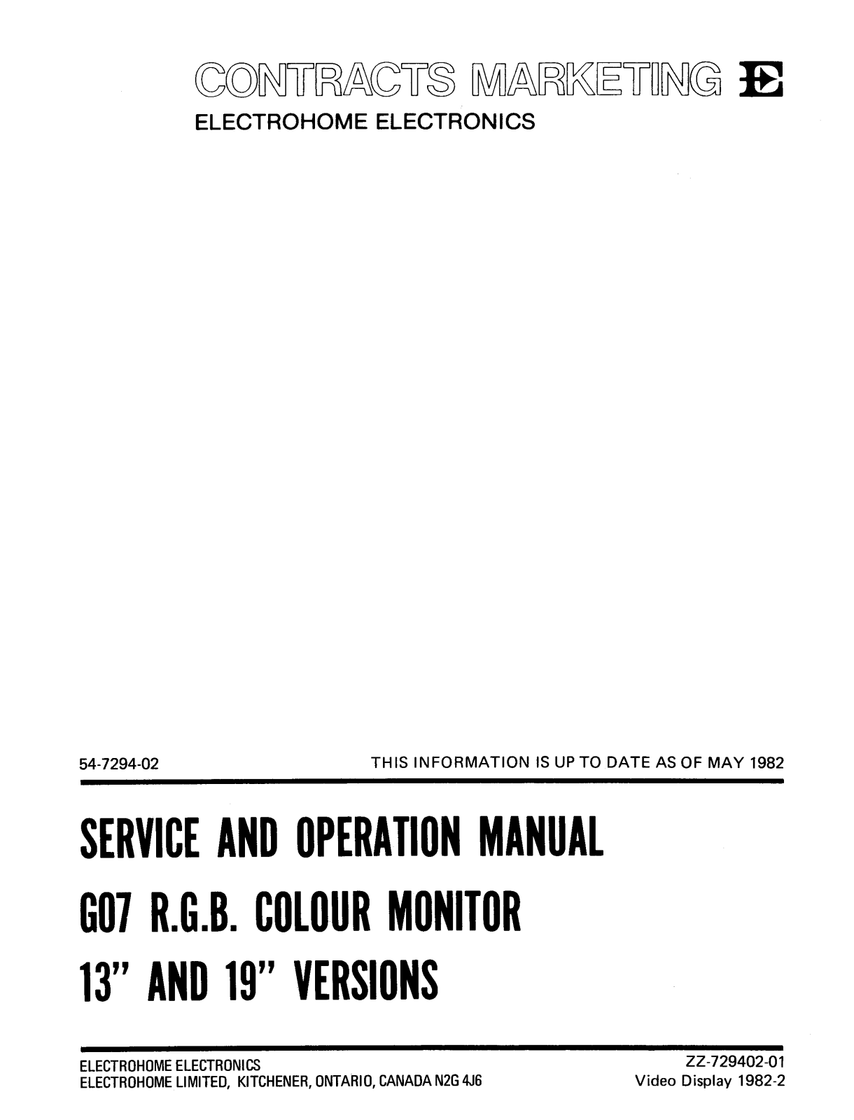 Electrohome G07 13in & 19in Raster User Guide