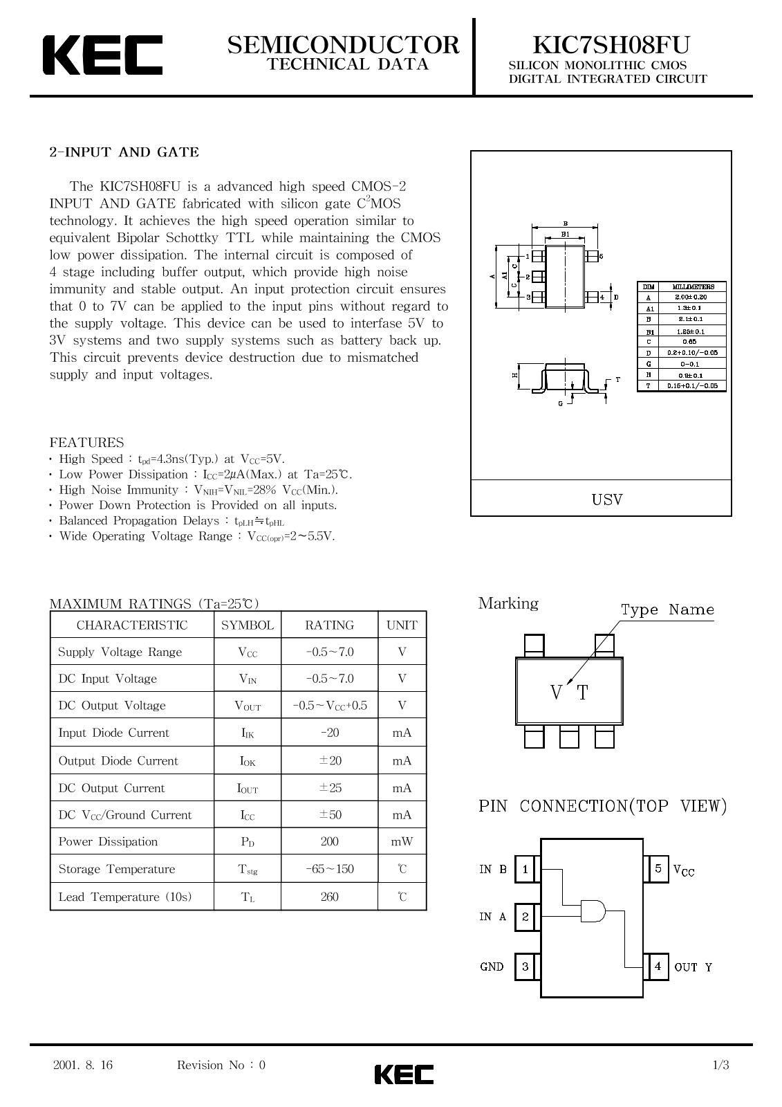 KEC KIC7SH08FU Datasheet