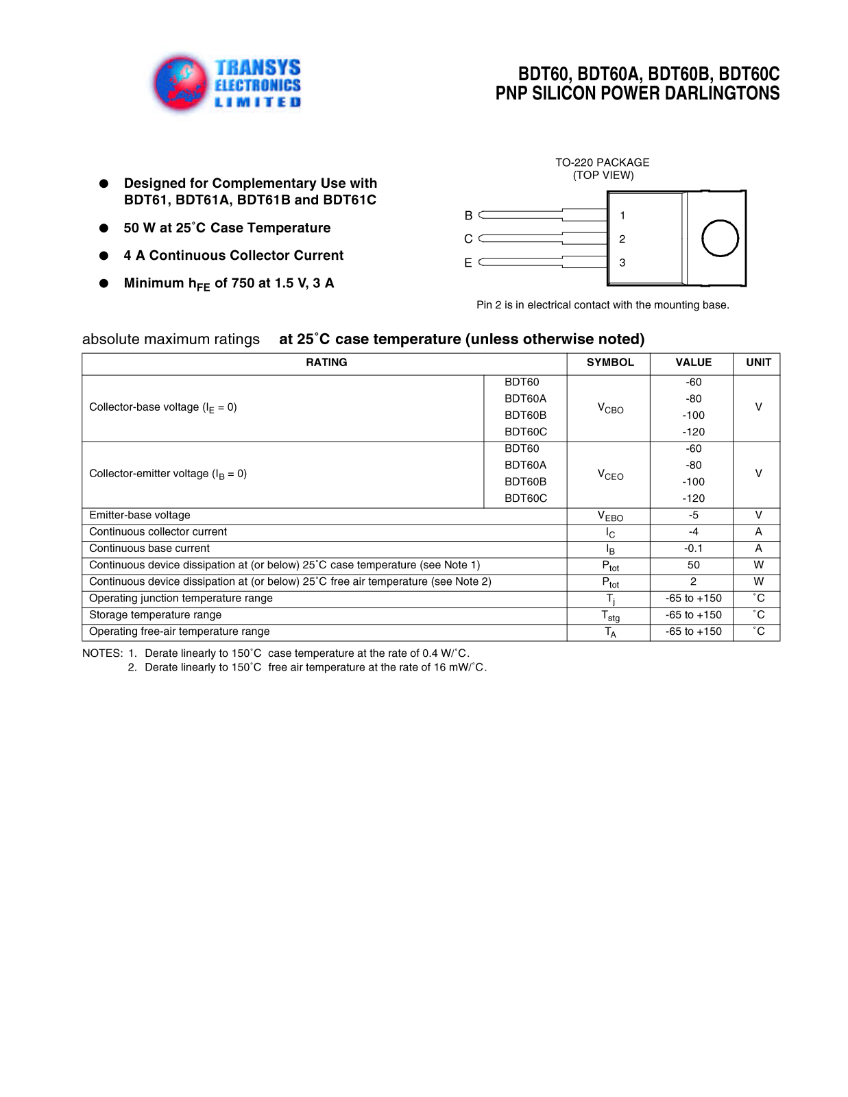 TEL BDT60C, BDT60C, BDT60B, BDT60B, BDT60A Datasheet