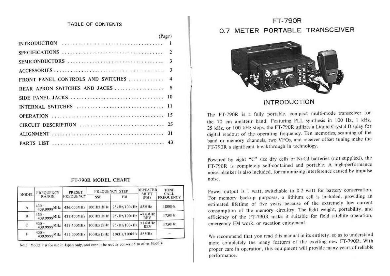 Yaesu FT-790 Instruction Manual