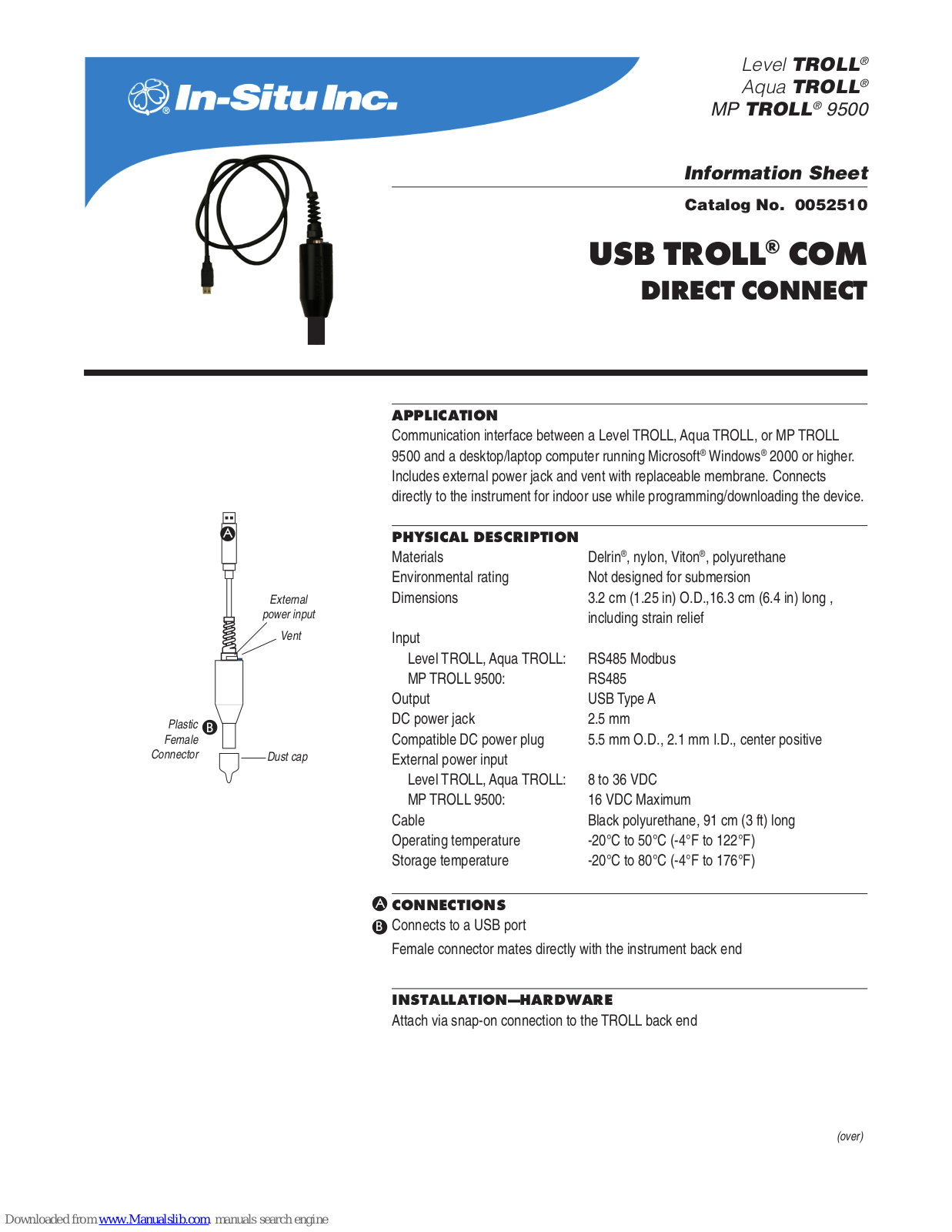 In-situ USB TROLL COM, Aqua TROLL, Level TROLL, MP TROLL 9500 Information Sheet - ManualMachine.com