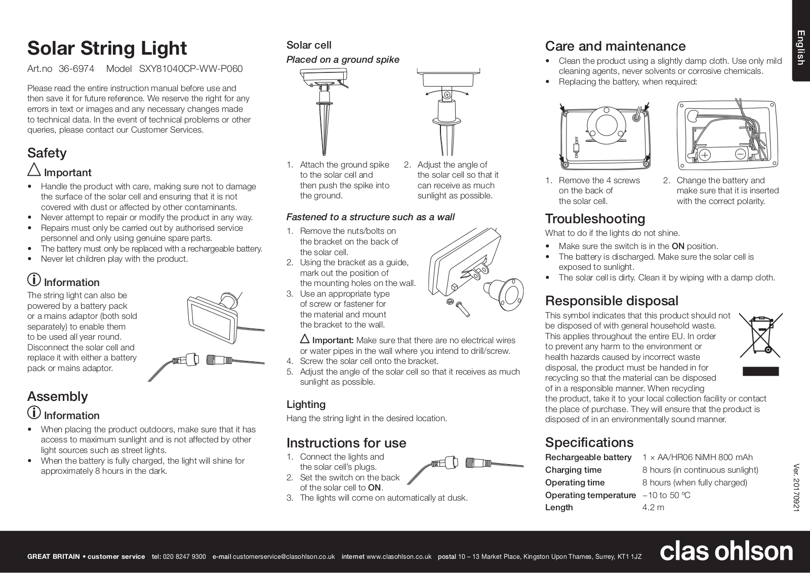 Clas Ohlson SXY81040CP-WW-P060 Instruction Manual