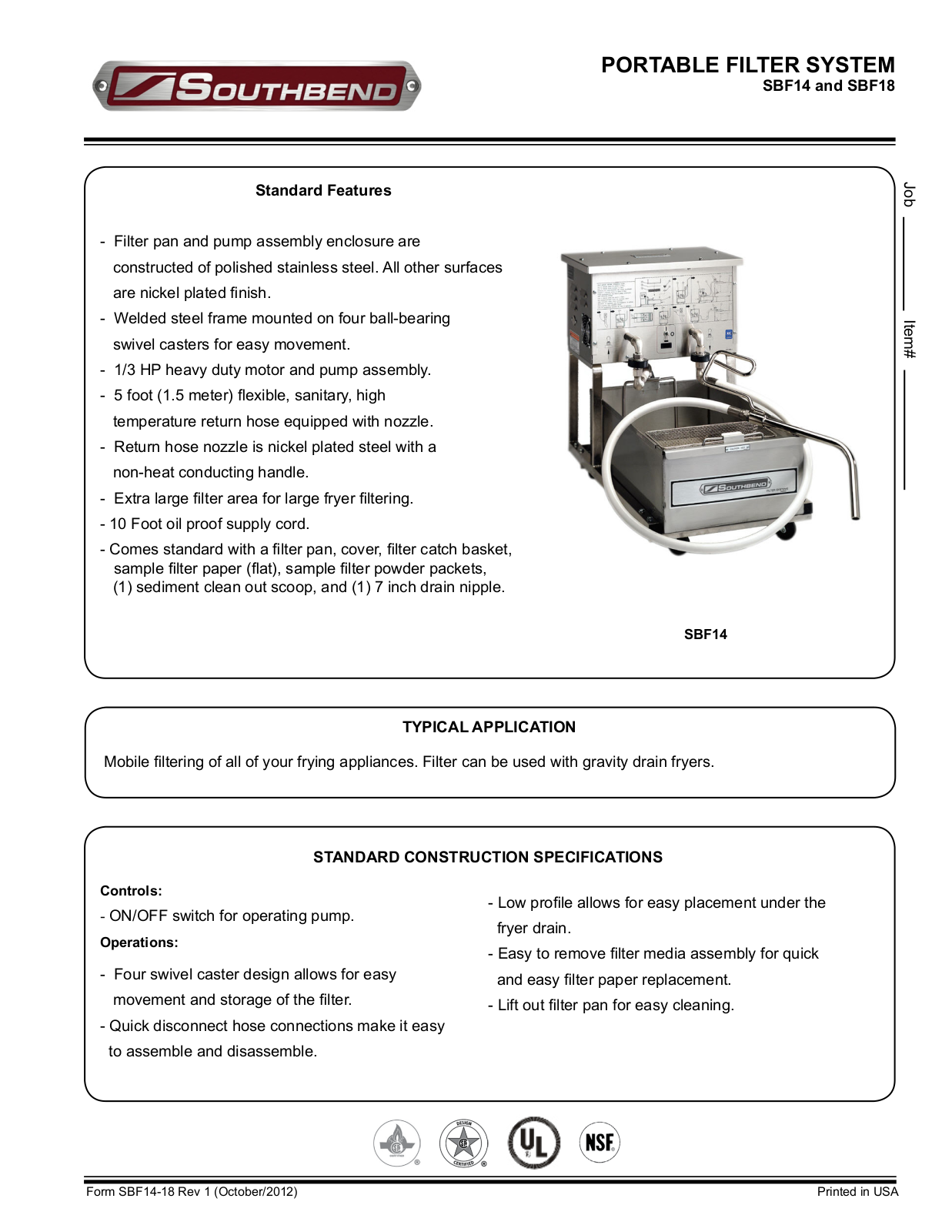 Southbend SBF14 User Manual