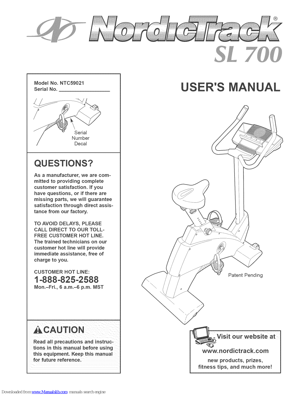NordicTrack SL 700 NTC59021, SL 700 User Manual - ManualMachine.com