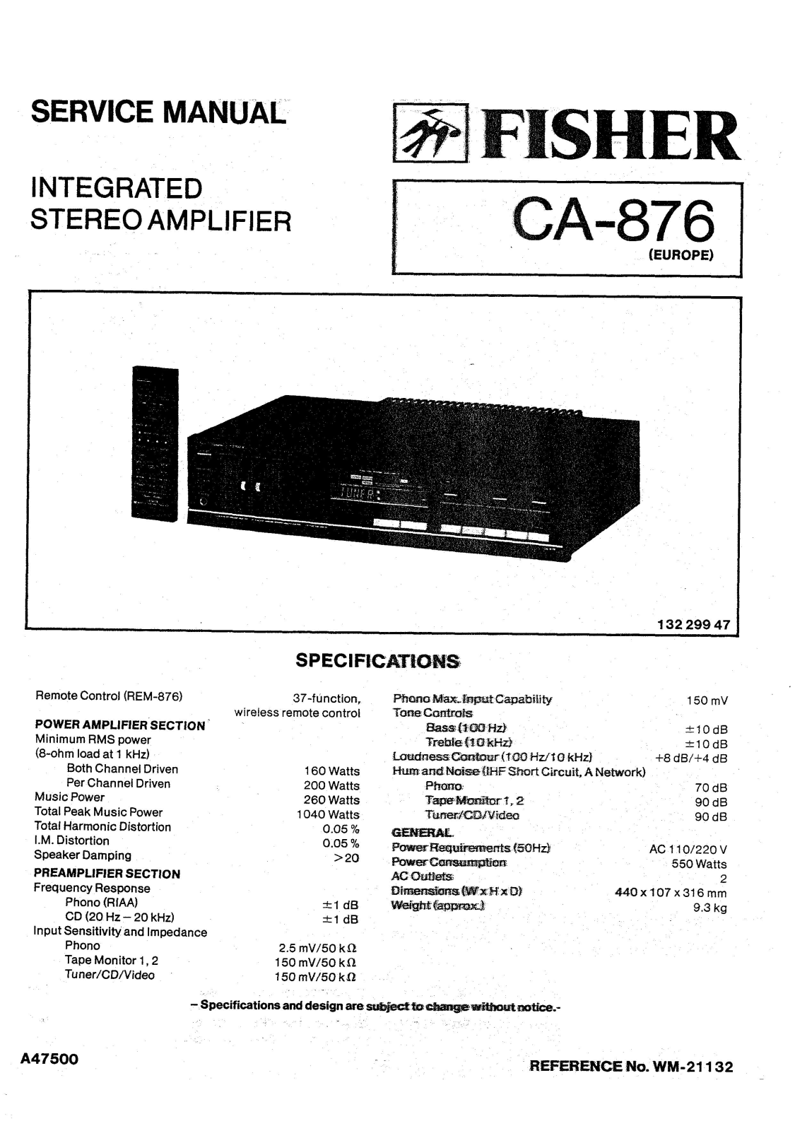 Fisher CA-876 Service manual